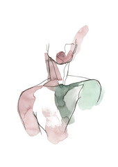 Watercolor man, linear pastel, minimalistic artistic png. Attractive body figure. 