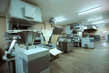 An automatic production dough line prepared for work, bakery. Ukraine