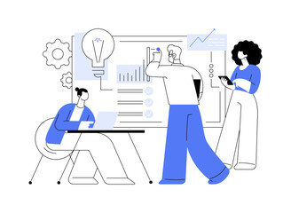 Brainstorming with creative team abstract concept vector illustration.