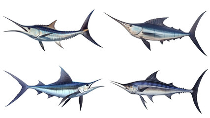 Marlin Swordfish marine animal isolated on clear background, fish beak sharp as a sword, popular for fishing, aquatic sea diversity, with Generative AI.