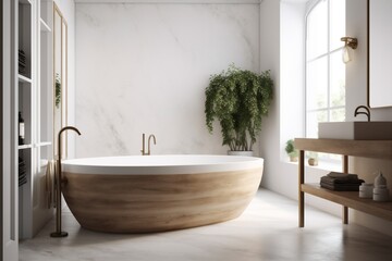 Fototapeta na wymiar bathtub interior bathroom white wood house modern home luxury architecture decor. Generative AI.