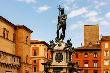 Fototapeta na wymiar Statue on the fountain of Neptune in Bologna, Italy.