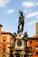 Obraz premium Statue on the fountain of Neptune in Bologna, Italy.