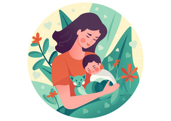 Flat illustration of mother with child