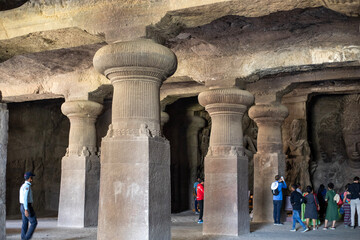 The Cave of Shiva at the Elephanta Caves on Gharapuri island, outside of Mumbai, India