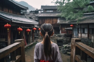Fototapeta premium Chinese village girl. Generate Ai