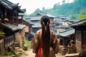 Chinese village school girl. Generate Ai