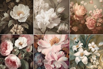 design peony seamless nature flower leaf illustration watercolor delicate background wallpaper. Generative AI.