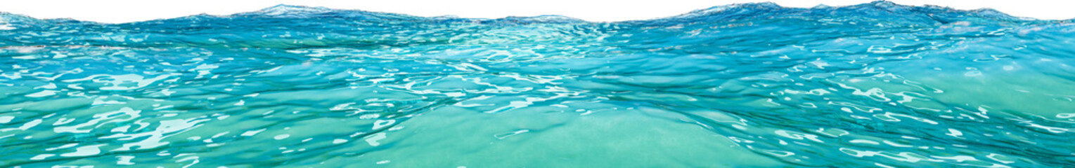 Ocean horizon. Realistic texture of the sea or ocean, 3d rendering. Banner with a sea surface. Waves with ripples. Transparent background, PNG file