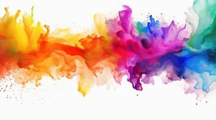 Gordijnen Color liquid ink splash abstract background rainbow art. Rainbow splash collage mix flow drip. Fluid wave color yellow, red, green, blue isolated. Liquid ink palette motion. Generative AI illustration © Максим Зайков