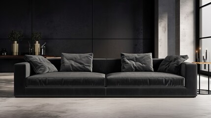 Luxury black alcantara sofa for the real comfortand and for sensory touch. Generative AI Technology 
