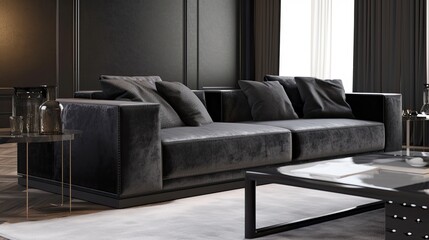 Luxury black alcantara sofa for the real comfortand and for sensory touch. Generative AI Technology 