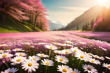 meadow with flowers by AI generative