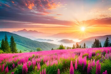 Obraz na płótnie Canvas sunset in the mountains by AI generative