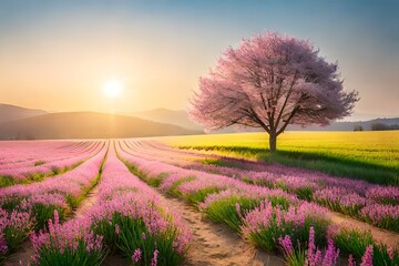 lavender field at sunset AI generative