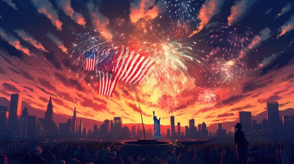 AI generated 4th of July Independence Day celebration with fireworks in United States 