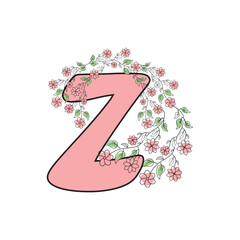Line Art Letter Typography With Flowers 