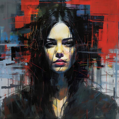Portrait of a girl with Long back, Urban Glitch art