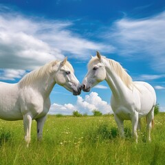 Obraz na płótnie Canvas Two white horses - generative AI