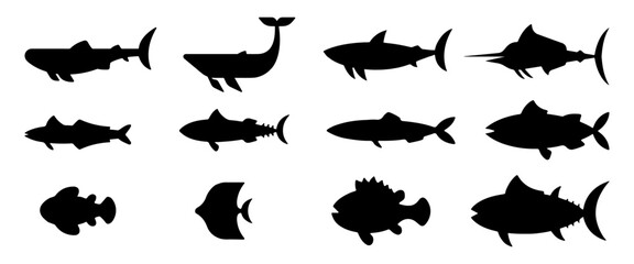 Set Of Sea Fish Silhouettes