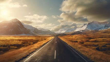 Road with a stunning snow-capped mountain range