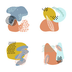 Set abstract elements, compositions vector. Hand drawn various shapes and objects. Contemporary modern trendy vector illustrations. Pastel colors