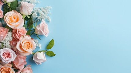 Obraz na płótnie Canvas Rose flowers on blue background created using generative AI tools