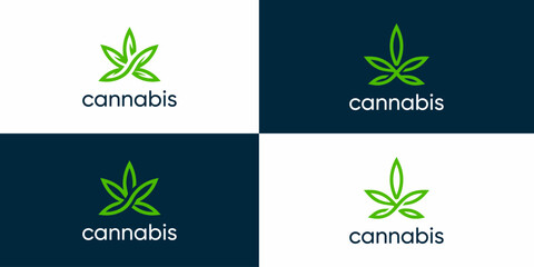 set of green leaves, cannabis logo designs, icons elements vector.