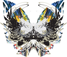 Butterfly wings colorful splashes on white for your designs. Detailed butterfly symbol for shield or sport emblems, business concepts, posters, tattoos, fabrics, prints, fashion, graphics on vehicles