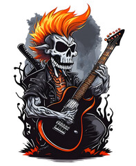 ghost skull playing guitar, suitable for print design, such as t-shirts, stickers, etc, generative ai