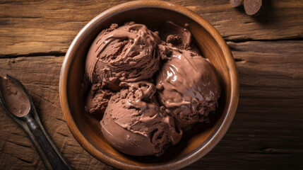 Chocolate Ice Cream in a Bowl on a Rustic Table