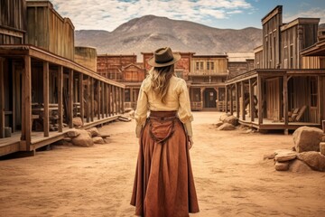 Naklejka premium Cowboy cute woman wild west. Generate Ai