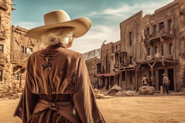 Cowboy old woman wild west. Generate Ai