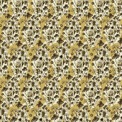 Abstract flowers and leaves repeat seamless pattern. Watercolor and digital drawing by hand. mixed media for textile design