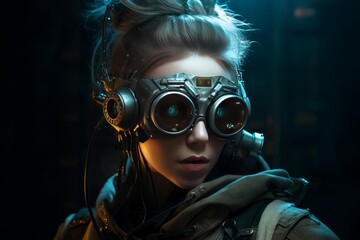 Cyberpunk girl goggles woman. Generate Ai