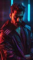 Photo realistic science-fiction, fantasy, illustration of a synthwave, spaceship pilot or smuggler. Anatomy and lighting reference. Generative AI.