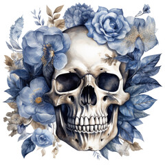 Skull with flowers, generative AI