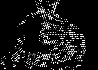 Halftone monochrome dot pattern. Minimalism, vector. White dots on black background. Background for posters, websites, business cards, postcards.