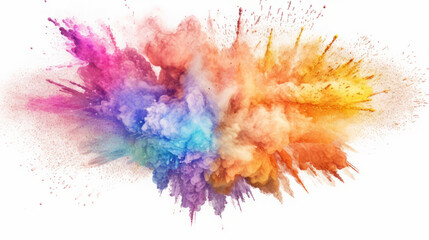 Rainbow powder dust explosion, background color. Abstract powder splash paint explode texture wallpaper concept cloud creative dust. Ink rainbow smoke design. Generative AI illustration