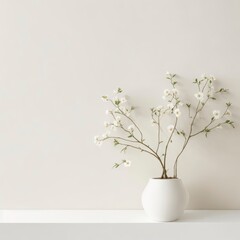 A vase with white flowers in it and a white background