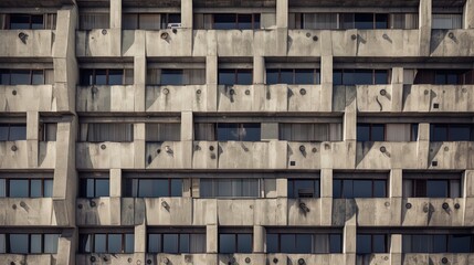 AI generated 2D facade of grey Brutalist Architecture building 