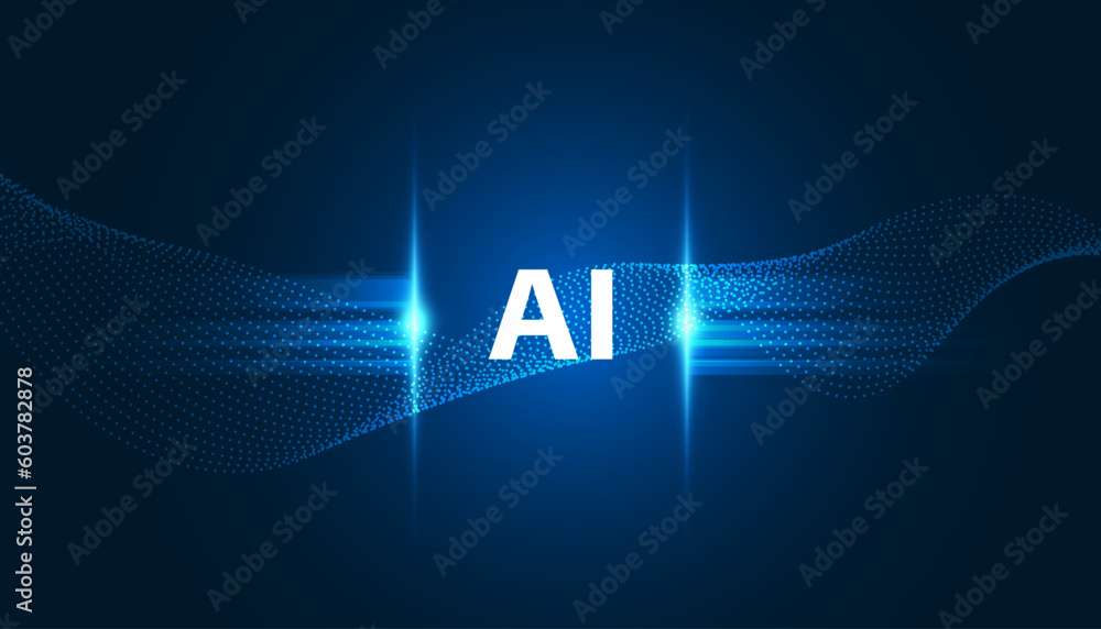 Poster abstract artificial intelligence on atomic and technology background with computer wave systems dot 