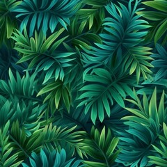 Fototapeta na wymiar Seamless pattern of tropical jungle leaves, ai generated