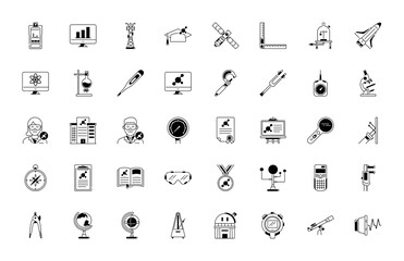 Physics icons set. Outline set of physics vector icons thin line color flat on white
