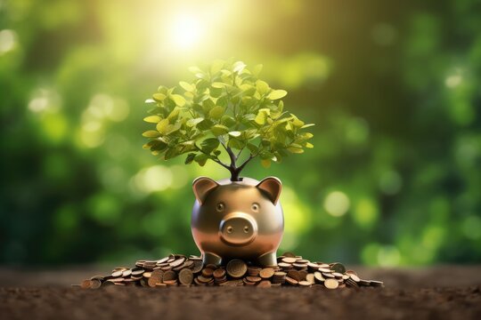 A tree growing from piggy bank. financial growing