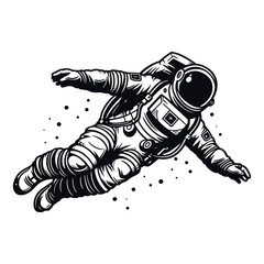 Astronaut in space. A man in a suit on the background of an infinite universe. Monochrome logo on a white background. Vector illustration © dariachekman