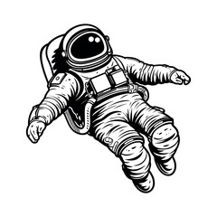 Astronaut in space. A man in a suit on the background of an infinite universe. Monochrome logo on a white background. Vector illustration