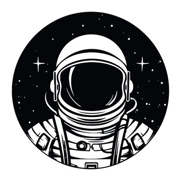 Astronaut in space. A man in a suit on the background of an infinite universe. Monochrome logo on a white background. Vector illustration