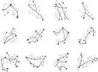 Set of constellations. Zodiac signs. Cellestial zodiac.