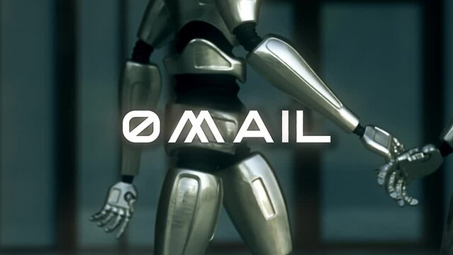 gmail type animation background set against the backdrop of a bustling abstract metropolis futuristic robot dystopian society. 
